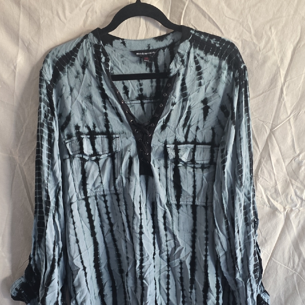 Rock & Republic Black and Blue Tie-Dye Top